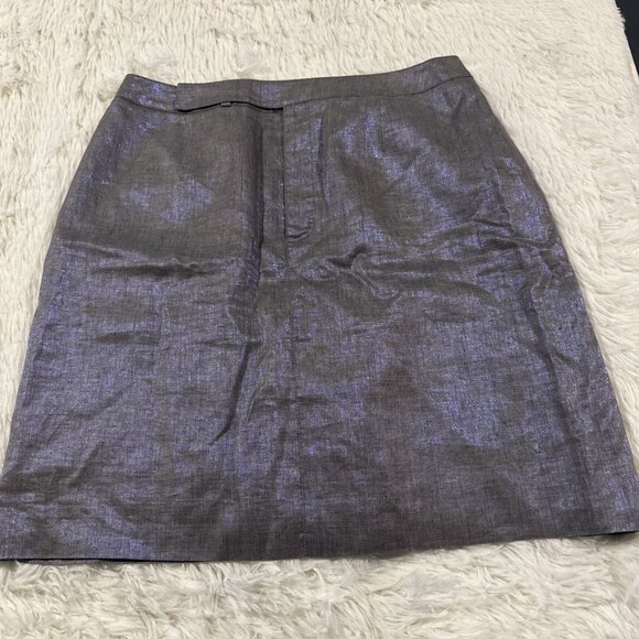 Linda Allard Ellen Tracy lined skirt gray blue shimmer 10 petite 91% linen Read* - Picture 1 of 10